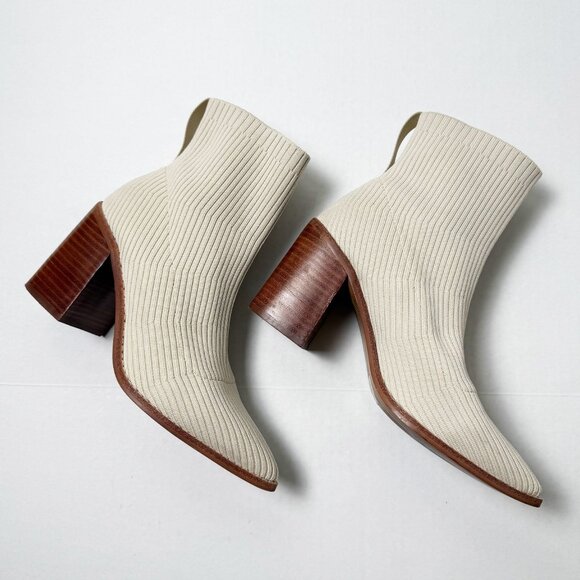 Steven New York Rib Knit Neta Stacked Heel Sock Cream Booties Size 8 - Picture 2 of 9